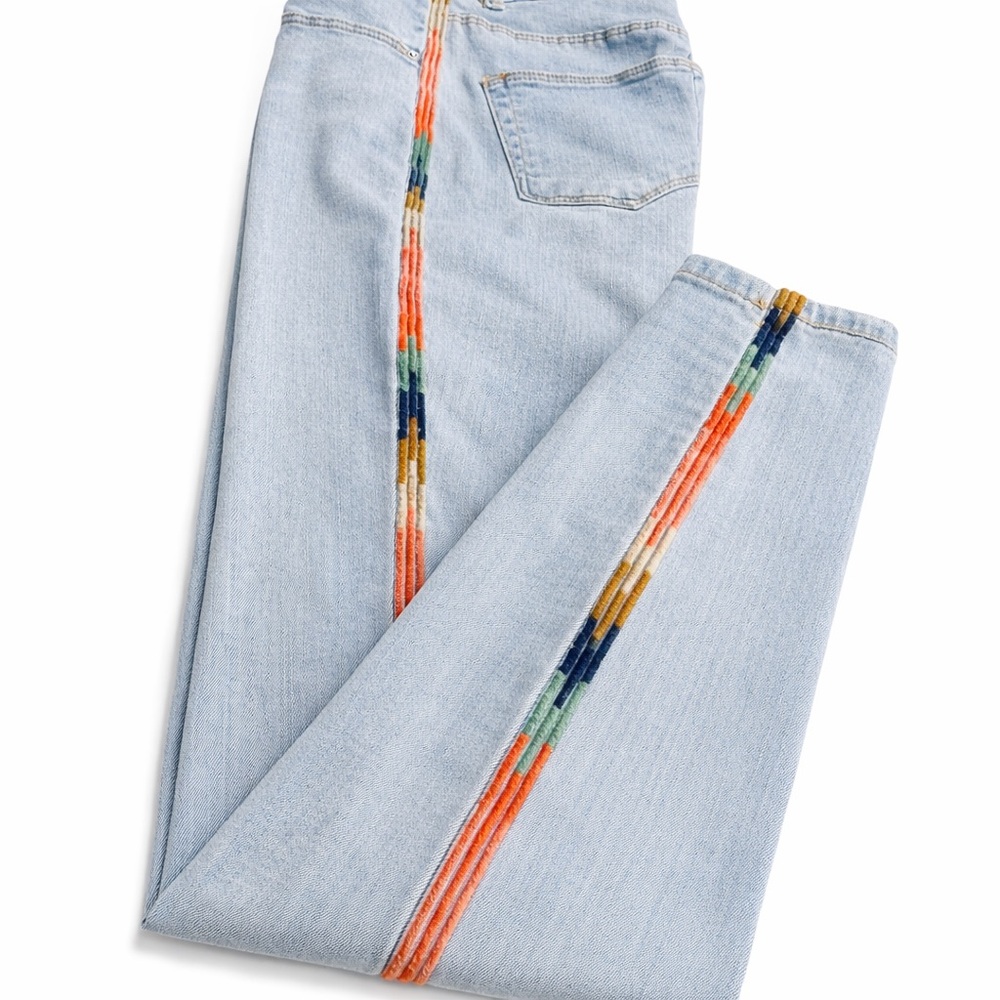 Knox Rose Embroidered Side Stripe Skinny Jeans Sz 2 High Rise Stretch Denim
